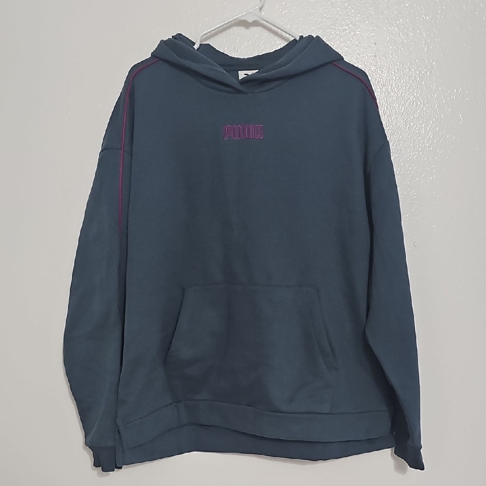 Puma Women's Blue Hoodie with Purple Accents